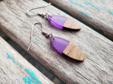 Wood and Purple Acrylic Earrings