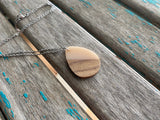 Wood and Peachy Pink Teardrop Pendant Necklace