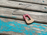 Wood and Red Trapezoid Pendant Necklace