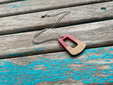 Wood and Red Trapezoid Pendant Necklace