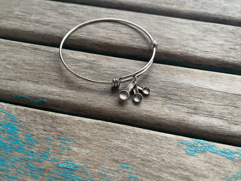 SALE- Measuring Spoons Charm Bangle Bracelet - Adjustable Bracelet