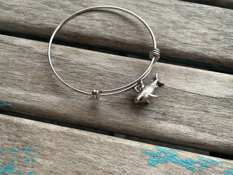 SALE- Shark Charm Bangle Bracelet - Adjustable Bracelet