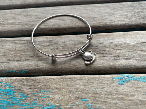 SALE- Tea Cup Charm Bangle Bracelet - Adjustable Bracelet