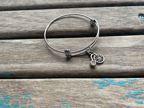 SALE- Bicycle Charm Bangle Bracelet - Adjustable Bracelet