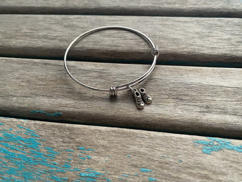 SALE- Baby Shoes Charm Bangle Bracelet - Adjustable Bracelet