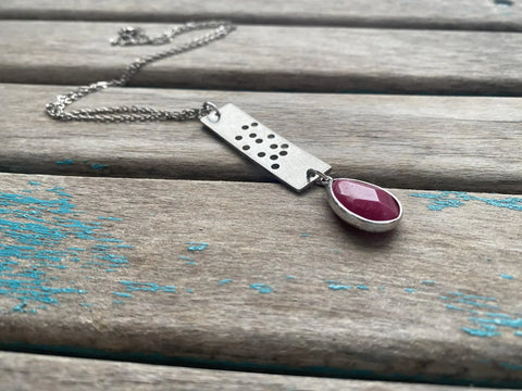 Silver and Deep Pink Pendant Necklace: Modern Statement Jewelry