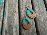 Wood and Mint Green Acrylic Earrings- Teardrop-Shaped