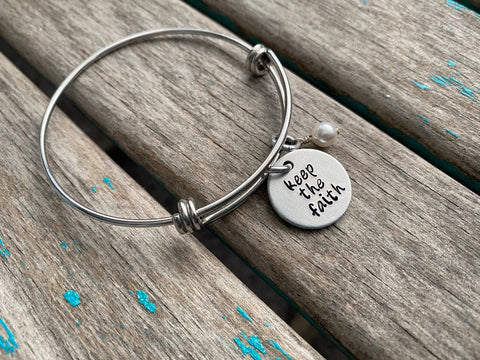 Faith Bracelet- Inspiration Bracelet- Hand-Stamped "keep the faith" Bracelet with an accent bead in your choice of colors