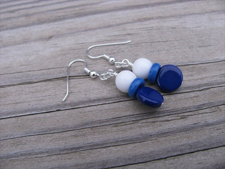 Blue and White Glass Beaded Earrings