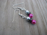 Hot Pink, Hematite, and Silver Glass Beaded Earrings