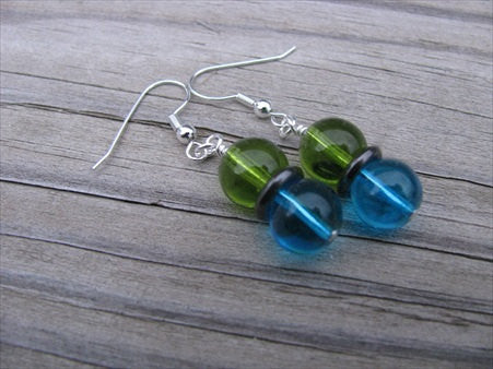 Blue, Black, and Green Glass Beaded Earrings