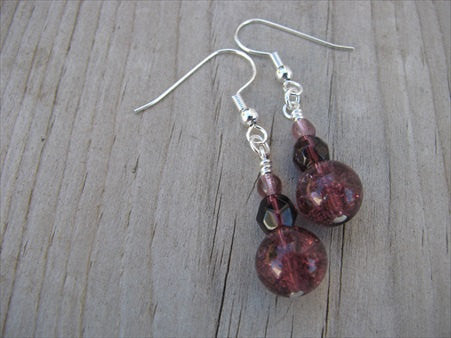 Amethyst Purple Glass Beaded Earrings