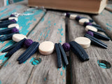 Purple, Deep Grey/Blue, and Cream Wood Spike Necklace- Statement Necklace-READY to SHIP