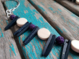 Purple, Deep Grey/Blue, and Cream Wood Spike Necklace- Statement Necklace-READY to SHIP