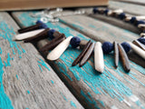 Navy and Neutral Wood Spike Necklace- Statement Necklace in Navy, Browns/Tans/Cream -READY to SHIP