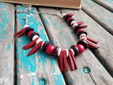 Red, Brown, and Cream Spike Necklace- Statement Necklace-READY to SHIP