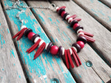 Red, Brown, and Cream Spike Necklace- Statement Necklace-READY to SHIP