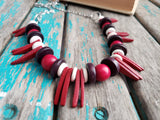 Red, Brown, and Cream Spike Necklace- Statement Necklace-READY to SHIP