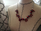 Red, Brown, and Cream Spike Necklace- Statement Necklace-READY to SHIP