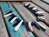 Turquoise, Black, and Cream Spike Necklace- Statement Necklace-READY to SHIP