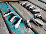 Turquoise, Black, and Cream Spike Necklace- Statement Necklace-READY to SHIP