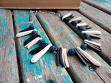Turquoise, Black, and Cream Spike Necklace- Statement Necklace-READY to SHIP