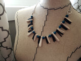Turquoise, Black, and Cream Spike Necklace- Statement Necklace-READY to SHIP