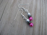 Hot Pink, Hematite, and Silver Glass Beaded Earrings