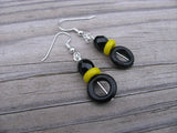 Black and Yellow, Wood and Glass Beaded Earrings