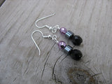 Black, Hematite, and Metallic Pink Beaded Earrings