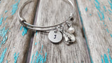 Horse Charm Bracelet- Adjustable Bangle Bracelet with an Initial Charm and an Accent Bead of your choice