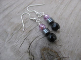 Black, Hematite, and Metallic Pink Beaded Earrings