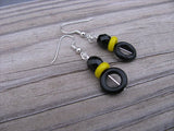 Black and Yellow, Wood and Glass Beaded Earrings