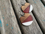 Wood, Red, and White Acrylic Earrings
