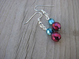 Metallic Red and Metallic Turquoise- Beaded Earrings- Glass