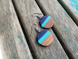 Wood, Blue, and Turquoise/Mint Acrylic Earrings