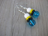 Turquoise Blue, Black, Yellow, and White Glass Beaded Earrings