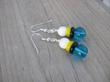 Turquoise Blue, Black, Yellow, and White Glass Beaded Earrings