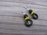 Black and Yellow, Wood and Glass Beaded Earrings