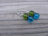 Blue, Black, and Green Glass Beaded Earrings