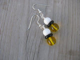 White, Black and Yellow, Glass Beaded Earrings