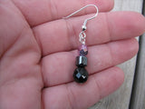 Black, Hematite, and Metallic Pink Beaded Earrings