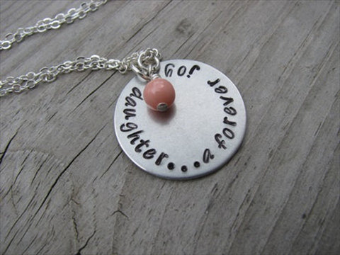 Daughter Necklace- "daughter...forever joy" - Hand-Stamped Necklace with an accent bead in your choice of colors