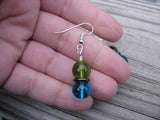 Blue, Black, and Green Glass Beaded Earrings