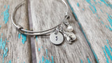 Horse Charm Bracelet- Adjustable Bangle Bracelet with an Initial Charm and an Accent Bead of your choice