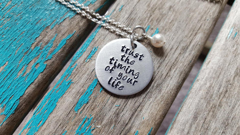 Trust the Timing Necklace- "trust the timing of your life" - Hand-Stamped Necklace with an accent bead in your choice of colors