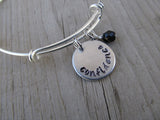 Confidence Inspiration Bracelet- "confidence"  - Hand-Stamped Bracelet  -Adjustable Bangle Bracelet with an accent bead of your choice