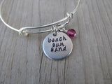 Beach Sun Sand Bracelet- "beach sun sand"  - Hand-Stamped Bracelet  -Adjustable Bangle Bracelet with an accent bead of your choice
