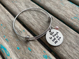 Life Is Tough Inspiration Bracelet - "life is tough but so are you"  - Hand-Stamped Bracelet  -Adjustable Bangle Bracelet with an accent bead of your choice