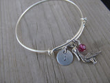 Pelican Charm Bracelet- Adjustable Bangle Bracelet with an Initial Charm and an Accent Bead of your choice